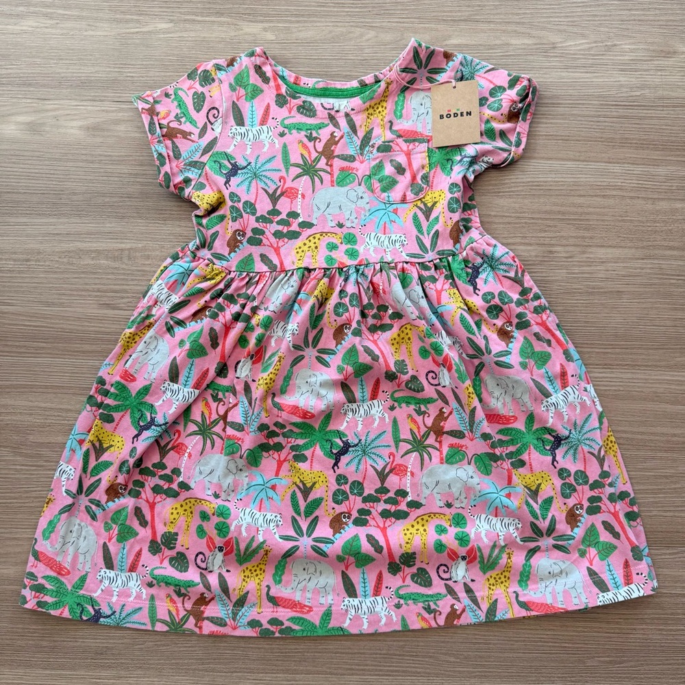 Mini Boden 7-8 years Pink Jungle Animal Print Kids Dress